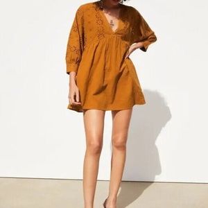 Zara Orange Openwork Embroidery Jumpsuit Romper Dress Size Small